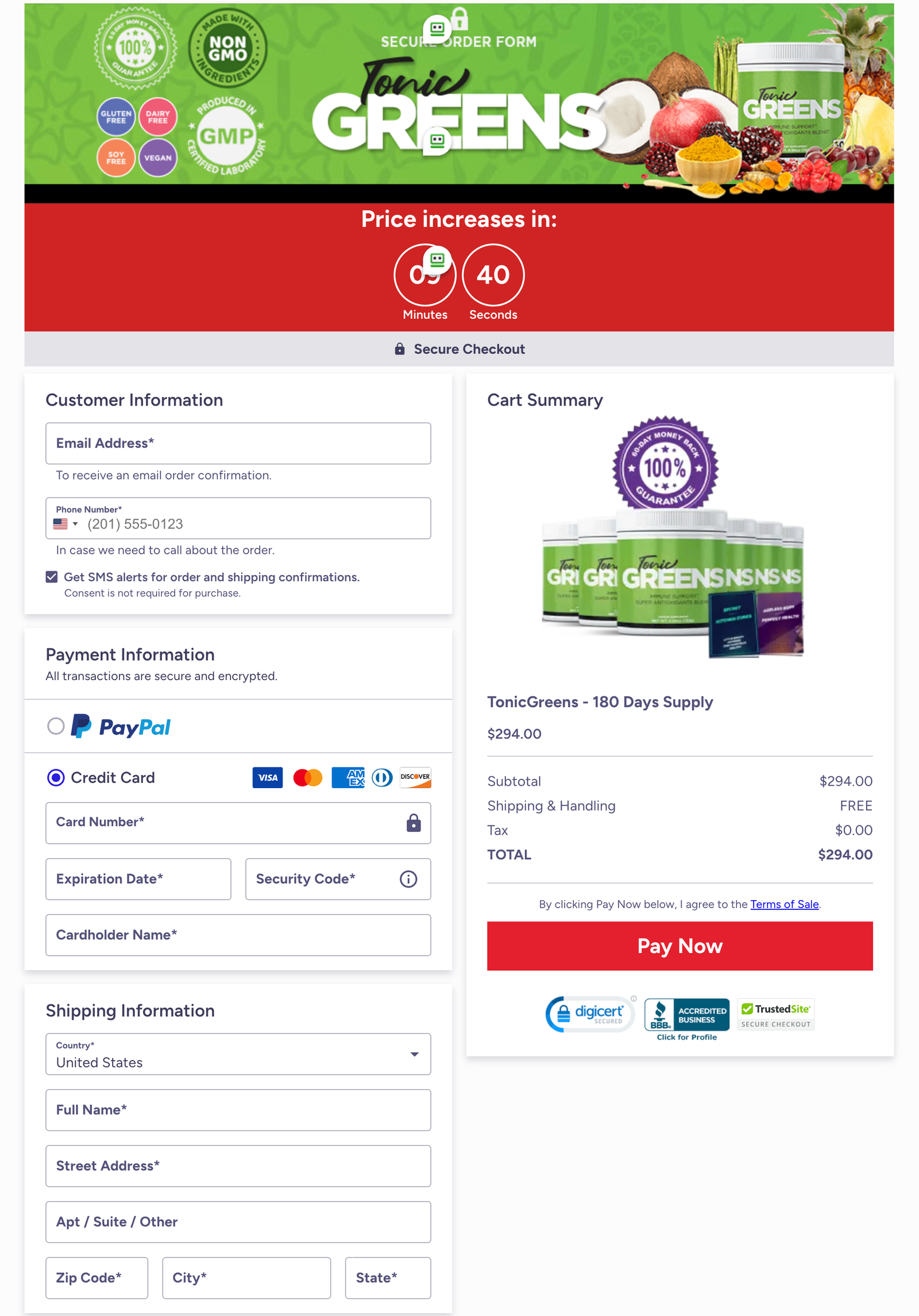 Tonic Greens Official Website Secure Order Page